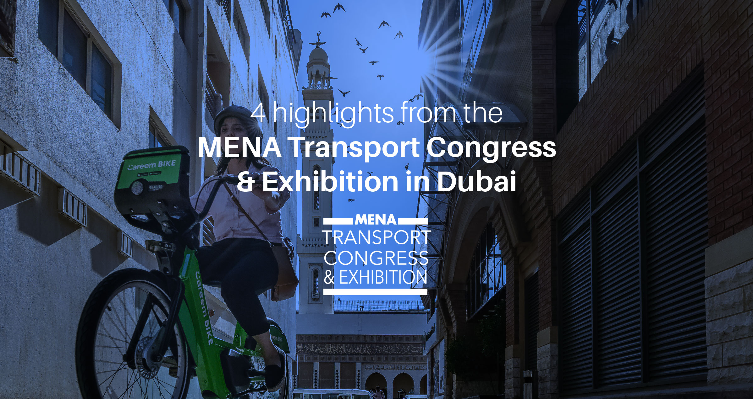 Woman on a Careem Bike in Dubai and title of the MENA conference